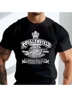 S-5XLRetro Vintage Classic Royal Enfield Motorcycle Gun Logo Premium Biker T-shirt Cotton O-Neck Short Sleeve Casual T Shirt