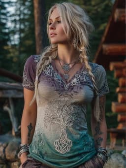 Artistic Bohemian Floral Print Casual T Shirt V Neck Short Sleeve Tee For Women Summer Holiday Travel And Daily Outfits