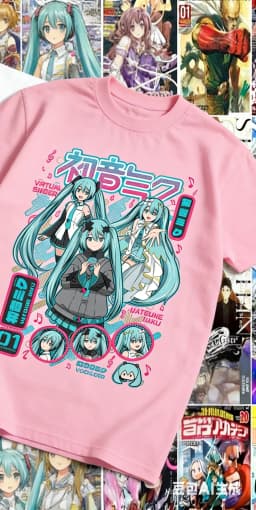 Adult and Children's Hatsune Miku Multi-form Character Collage Pure Cotton Subculture Personalized T-shirt