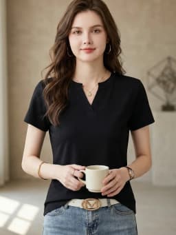 Korean Minimalist Slim Fit Versatile Layering Tops 2026 Summer Trendy Solid V-Neck Short Sleeve Tees Women T-Shirt
