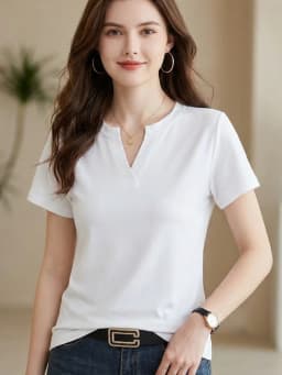 Korean Minimalist Slim Fit Versatile Layering Tops 2026 Summer Trendy Solid V-Neck Short Sleeve Tees Women T-Shirt