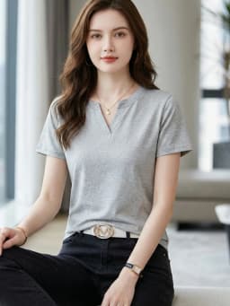 Korean Minimalist Slim Fit Versatile Layering Tops 2026 Summer Trendy Solid V-Neck Short Sleeve Tees Women T-Shirt
