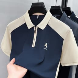 Summer New Men's Short Sleeved Polo Shirt, Lapel, Business Casual T-shirt, Embroidered Color Blocked Men's Shirt