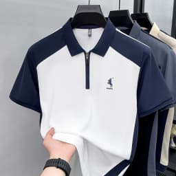 Summer New Men's Short Sleeved Polo Shirt, Lapel, Business Casual T-shirt, Embroidered Color Blocked Men's Shirt