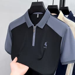 Summer New Men's Short Sleeved Polo Shirt, Lapel, Business Casual T-shirt, Embroidered Color Blocked Men's Shirt