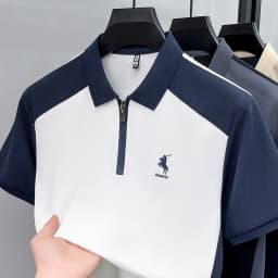 Summer New Men's Short Sleeved Polo Shirt, Lapel, Business Casual T-shirt, Embroidered Color Blocked Men's Shirt