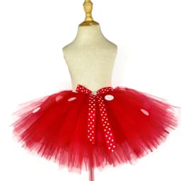 Girls Red Cartoon Skirts Baby Ballet Tutus Tulle Pettiskirts with White Polka Dots and Hairbow Kids Cosplay Party Costume Skirt