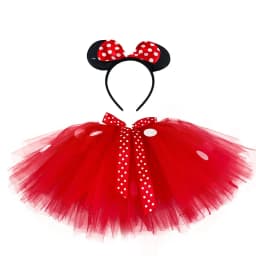 Girls Red Cartoon Skirts Baby Ballet Tutus Tulle Pettiskirts with White Polka Dots and Hairbow Kids Cosplay Party Costume Skirt