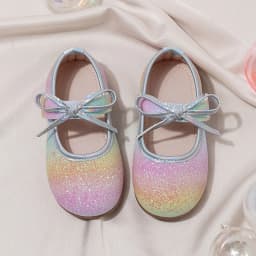 Baby Girls Princess Shoes with Bow New Toddler Sparkly Colorful Party Dress Flats Gradient Color Soft Chic School Dance Shoes