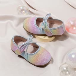 Baby Girls Princess Shoes with Bow New Toddler Sparkly Colorful Party Dress Flats Gradient Color Soft Chic School Dance Shoes