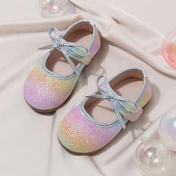 Baby Girls Princess Shoes with Bow New Toddler Sparkly Colorful Party Dress Flats Gradient Color Soft Chic School Dance Shoes