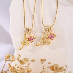 Women's A-Z Initial Letter Pendant Necklace Snake Chain Initial Alphabet CZ Pink Heart Necklace Adjustable Size Hypoallergenic
