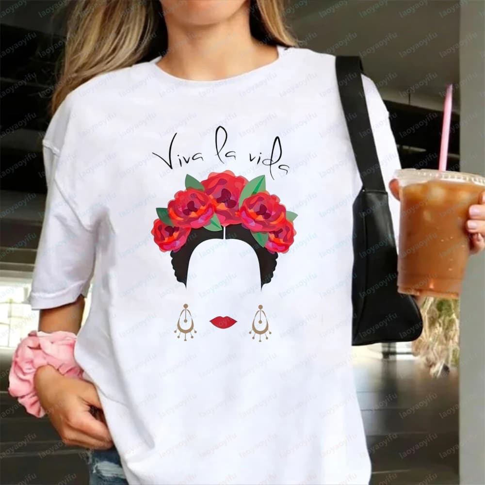 Frida Kahlo Viva La Vida Women T-Shirt Mexican Feminist Graphic Tops Boho Casual Cotton Tee Classics Retro Ropa Mujer for Women