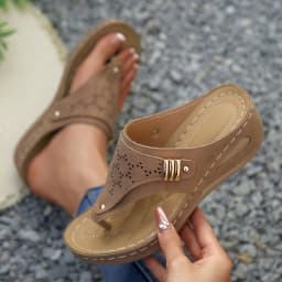 Large Size Casual Sandals Women Summer New Thick Sole Clip-toe Hollowed Ladies Slides Flip Flops Wedge Heel Solid Color Slippers