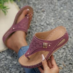 Large Size Casual Sandals Women Summer New Thick Sole Clip-toe Hollowed Ladies Slides Flip Flops Wedge Heel Solid Color Slippers