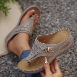 Large Size Casual Sandals Women Summer New Thick Sole Clip-toe Hollowed Ladies Slides Flip Flops Wedge Heel Solid Color Slippers