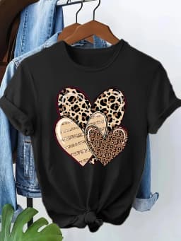 Vintage 90s Y2k Fashion T-shirt Leopard Heart Print Short Sleeve T Shirt Clothing Top Tee Summer Ladies Girls Shirt