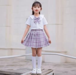 2026 New Children's Set Girls' Summer Korean Edition Collar Short Sleeve+Plaid Half Skirt 0-10 Years Old