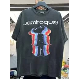 Black shirt men's and women's streetwear men's T-shirt Jamiroquai band tour pattern short sleeved