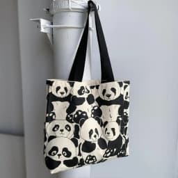 Canvas Bag Women's Shoulder Chinese Style High Capacity Zipper Canvas Bag Portable Shopping Bag Double Cute Panda Sided Printing