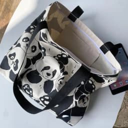 Canvas Bag Women's Shoulder Chinese Style High Capacity Zipper Canvas Bag Portable Shopping Bag Double Cute Panda Sided Printing