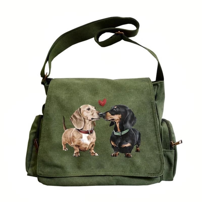 Casual Womens Messenger Bag Canvas Dachshund Print Large Capacity Mens Crossbody Bag Travel Shoulder Bag