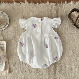 Baby Girls Summer Short Sleeve Round Neck Solid Color For Newborn Casual Jumpsuit Suitable for Babies Aged 0-18 Months