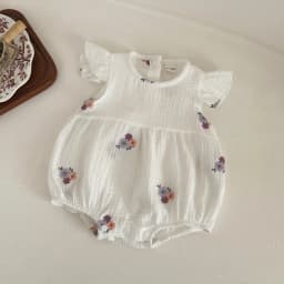 Baby Girls Summer Short Sleeve Round Neck Solid Color For Newborn Casual Jumpsuit Suitable for Babies Aged 0-18 Months