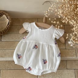 Baby Girls Summer Short Sleeve Round Neck Solid Color For Newborn Casual Jumpsuit Suitable for Babies Aged 0-18 Months