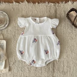Baby Girls Summer Short Sleeve Round Neck Solid Color For Newborn Casual Jumpsuit Suitable for Babies Aged 0-18 Months