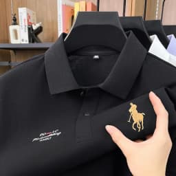 High End Brand Polo Shirt Men's New Summer Heavyweight Embroidery Small Horse Logo Lapel T-shirt Loose Casual Top