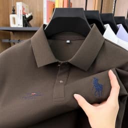 High End Brand Polo Shirt Men's New Summer Heavyweight Embroidery Small Horse Logo Lapel T-shirt Loose Casual Top