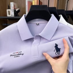 High End Brand Polo Shirt Men's New Summer Heavyweight Embroidery Small Horse Logo Lapel T-shirt Loose Casual Top
