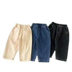 Solid-colored non-crotch jeans for boys and girls, versatile pure cotton pants, and fashionable Spring and autumn long pants for
