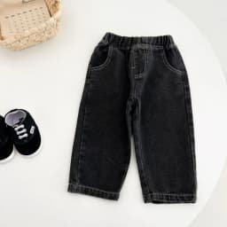 Solid-colored non-crotch jeans for boys and girls, versatile pure cotton pants, and fashionable Spring and autumn long pants for