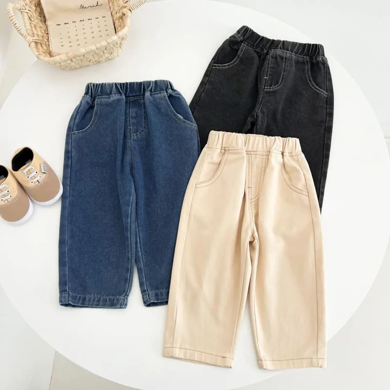Solid-colored non-crotch jeans for boys and girls, versatile pure cotton pants, and fashionable Spring and autumn long pants for