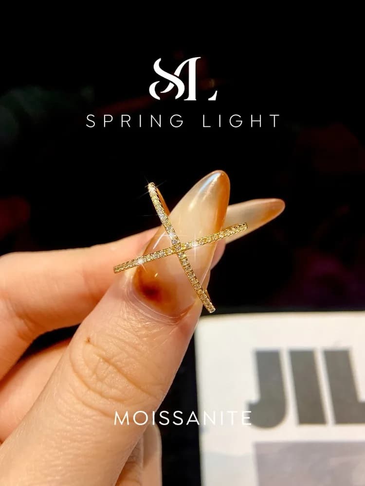 Fashion Simple Real Moissanite Diamond X shaped Ring for Women Party 925 Sterling Silver High Quality Fine Jewelry