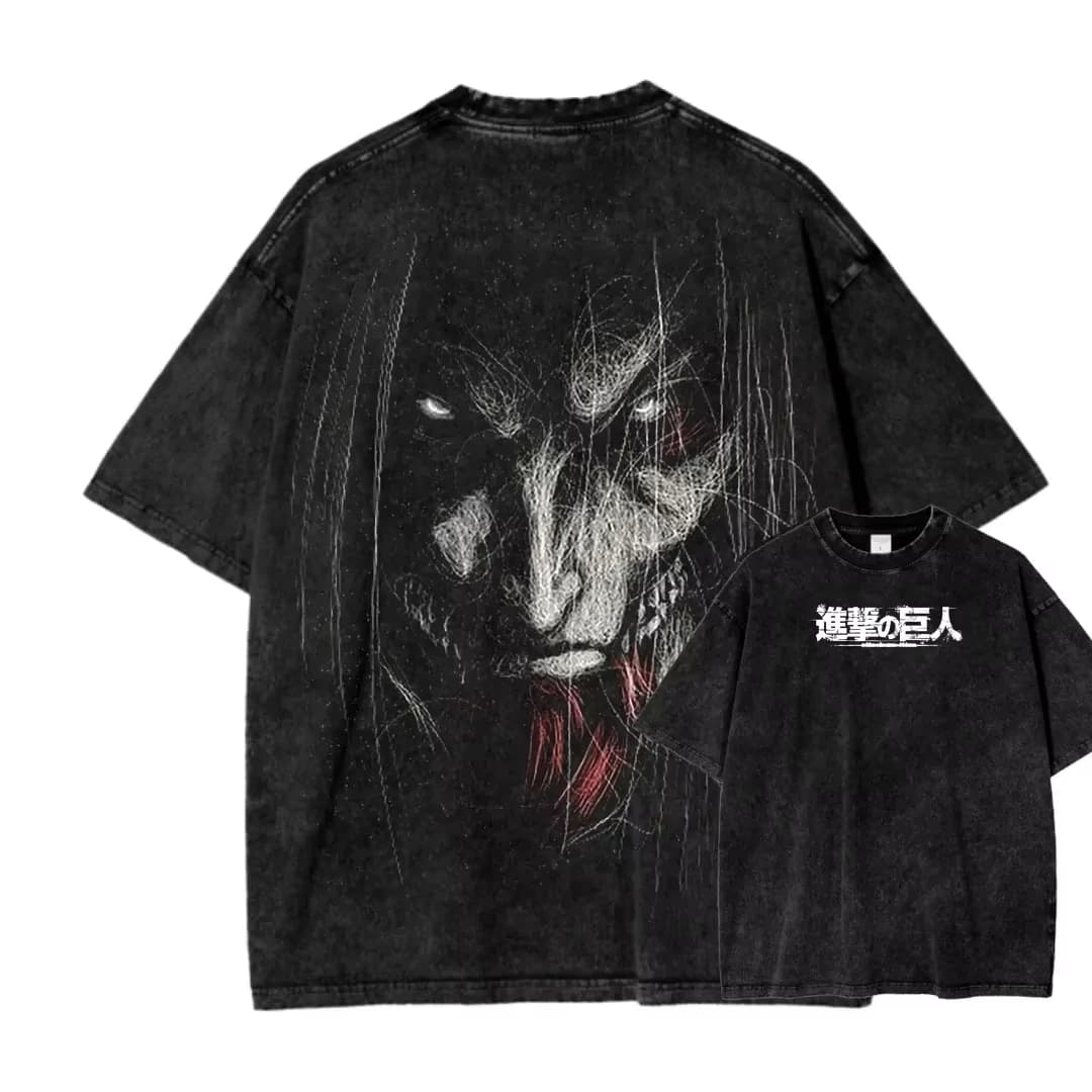 2026 Attack on Titan Eren Jaeger Printed T-shirt Men's and Women's Washed T-shirt High Quality Vintage Cotton T-shirt Y2K Tops