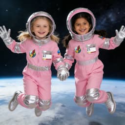 Pop Space-Themed Dress-Up Girls Outfits Pink Kids Astronaut Costume Space Explorer Role-Play Carnival Party Child Jumpsuit BYS17