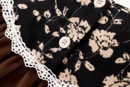 Girls' Hepburn-Style Dress, Spring and Autumn Vintage Velvet Dress for Little Girls, Children's Long-Sleeve Floral Dark-Colored Dress