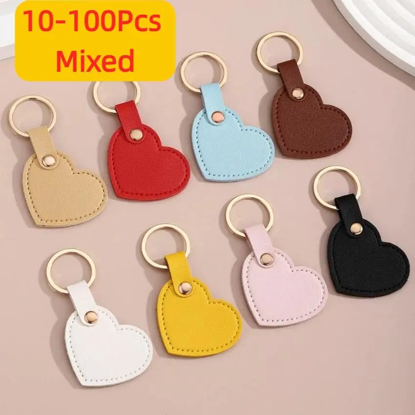 10-100Pcs Leather Heart Key Chain Fashion Leather Heart Shape Keychain Women Car Key Holder Key Ring Charm Bag Car Pendant Gift