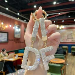 Full Rhinestone English Letter Keychain - Luxury Bag Charm & Car Key Ring, Elegant Small Gift