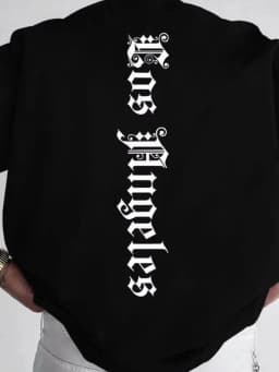 Men's Gothic Streetwear Oversized T-Shirt "Los Angeles" Vertical Script Graphic Print Crew Neck Short Sleeve Tops S-XXL