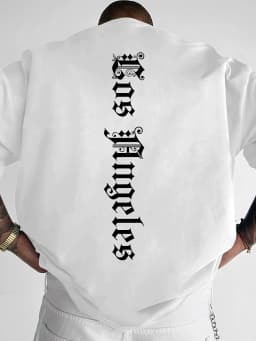 Men's Gothic Streetwear Oversized T-Shirt "Los Angeles" Vertical Script Graphic Print Crew Neck Short Sleeve Tops S-XXL