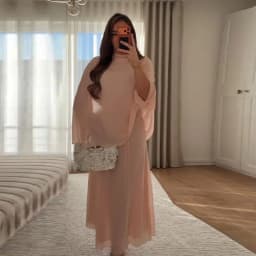 Minimalist Pink Chiffon Stand Collar Dresses Women Trendy Slim Fit Layered Shawl Sleeve Vestido Summer Beach Vacation Daily Gown