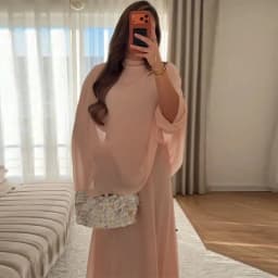 Minimalist Pink Chiffon Stand Collar Dresses Women Trendy Slim Fit Layered Shawl Sleeve Vestido Summer Beach Vacation Daily Gown