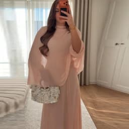 Minimalist Pink Chiffon Stand Collar Dresses Women Trendy Slim Fit Layered Shawl Sleeve Vestido Summer Beach Vacation Daily Gown