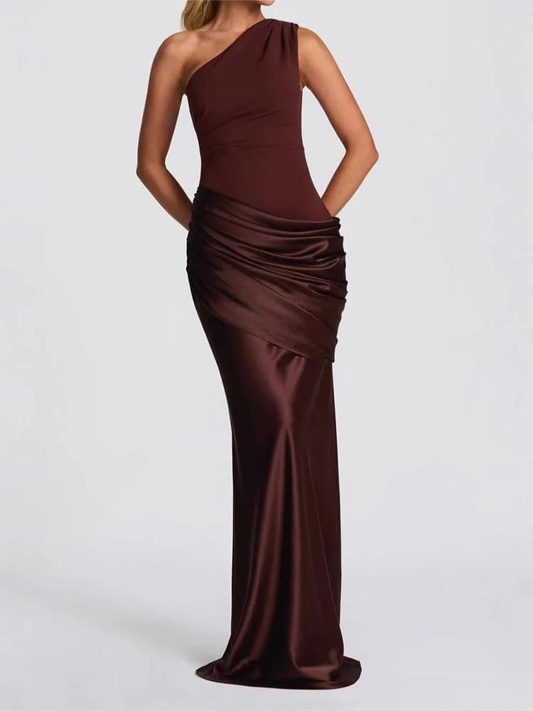 High-End Sexy Irregular Slim-Fit Dress Banquet Style Retro Classical Draping Effect Dress for Women Elegent style