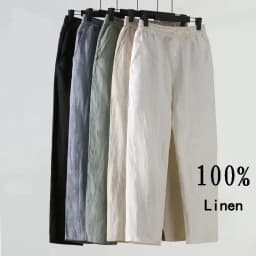 Solid Color Linen Pants Men's Loose Cotton Linen Casual 9 Points Pants Spring Summer Home Straight Soft Comfortable Trousers