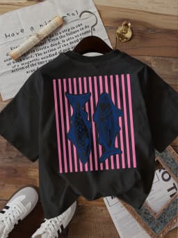 Funny Fish Graphic T Shirt Pink Stripes Double Sided Print Unisex Harajuku Aesthetic Loose Short Sleeve Summer Tops Tee